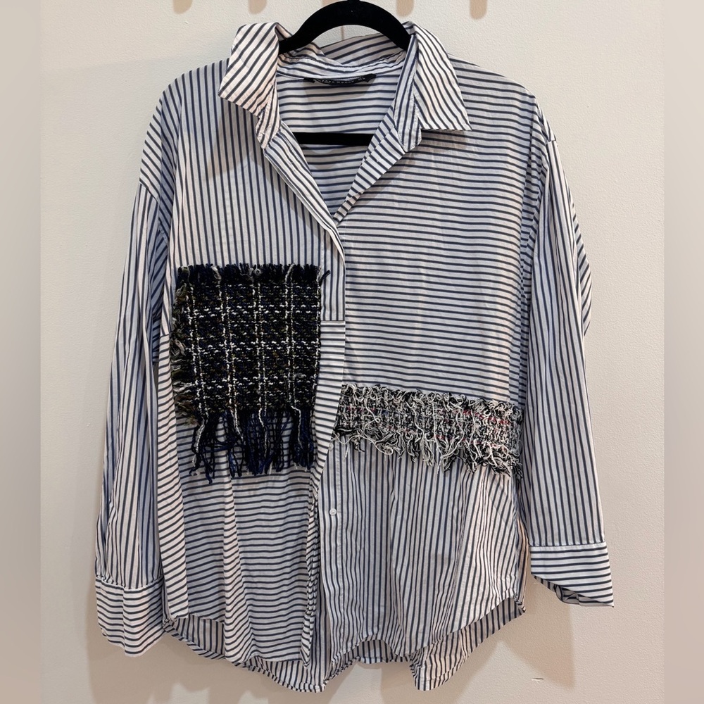 ZARA Striped Shirt with Patchwork